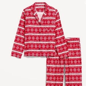 Cozy Flannel Winter Snowflake Pajama Set Women Sz XS Red & White Old Navy